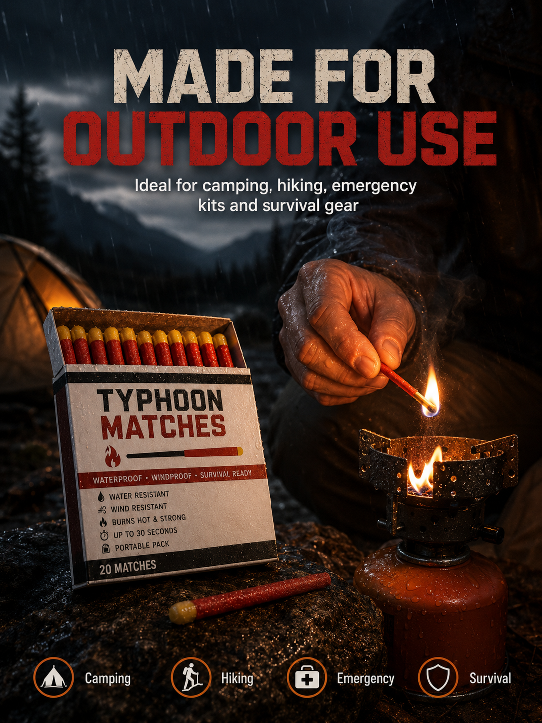 🔥 Stormproof Matches – Windproof Outdoor Emergency Fire Starter