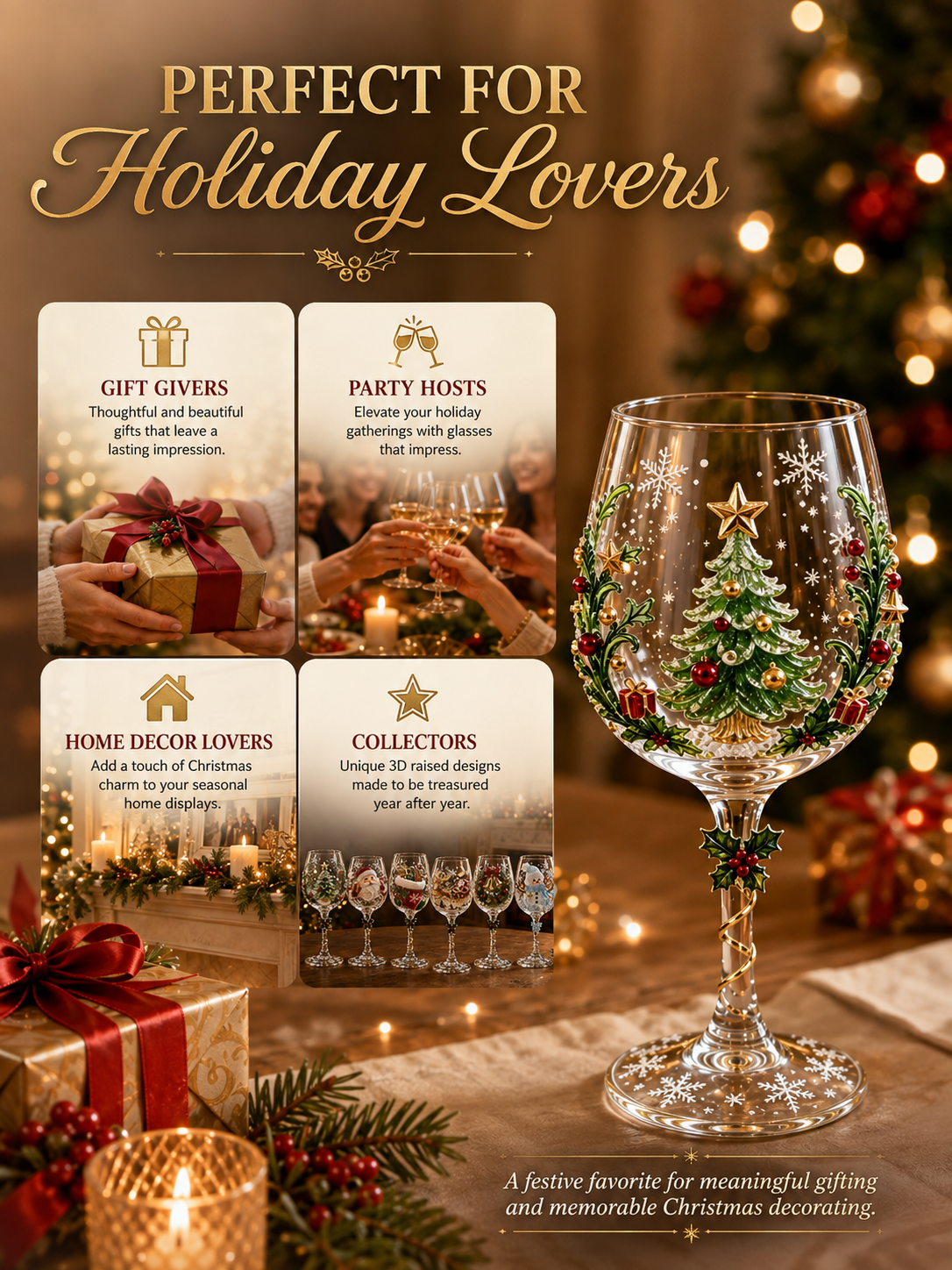 ๐ 3D Christmas Collectible Stemmed Glass โ 6 Festive Designs
