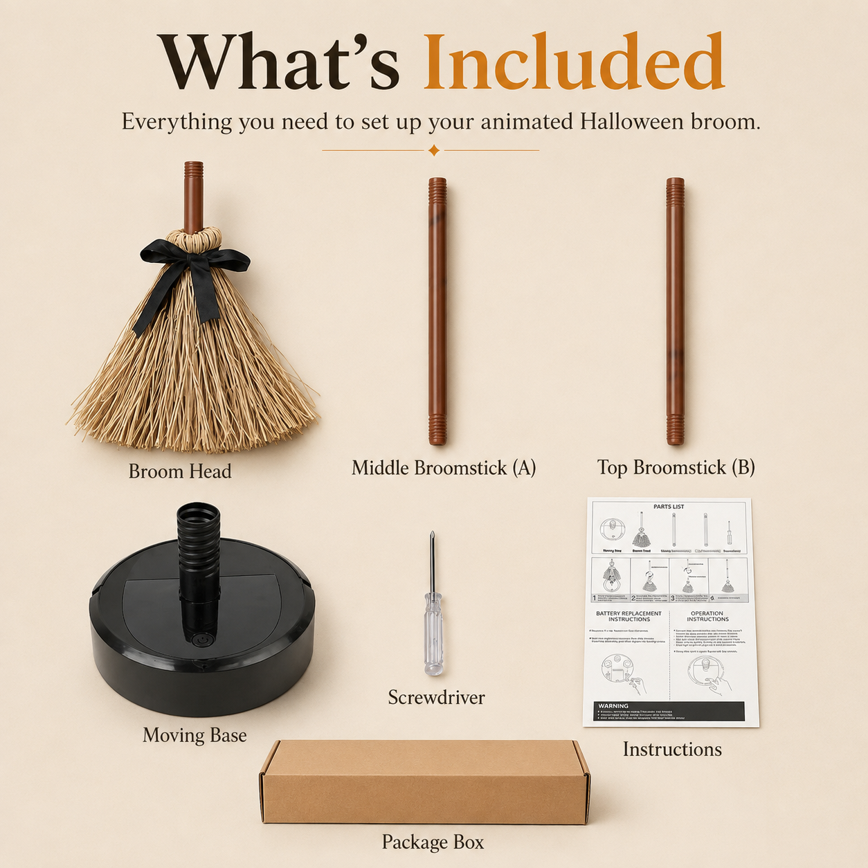 🧹 Animated Witch Broom Halloween Decor