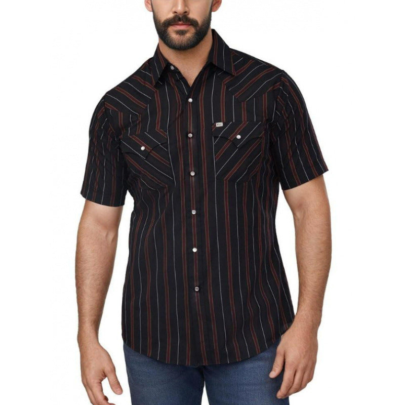 Men’s Striped Western Snap Shirt – Short Sleeve Workwear