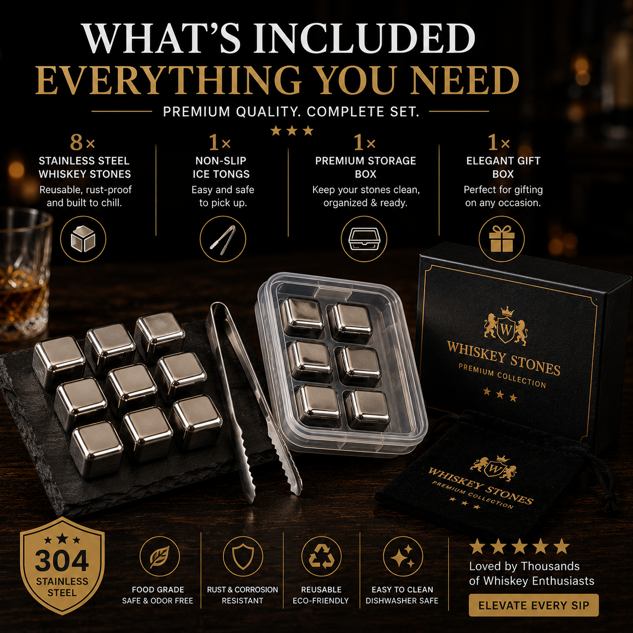 π₯ 50% OFF TODAY | Stainless Steel Whiskey Stones β Chill Drinks Without Dilution π₯
