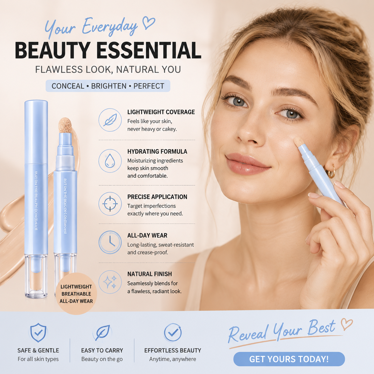 ✨ 2-in-1 Foundation & Concealer Pen – Smooth Buildable Coverage