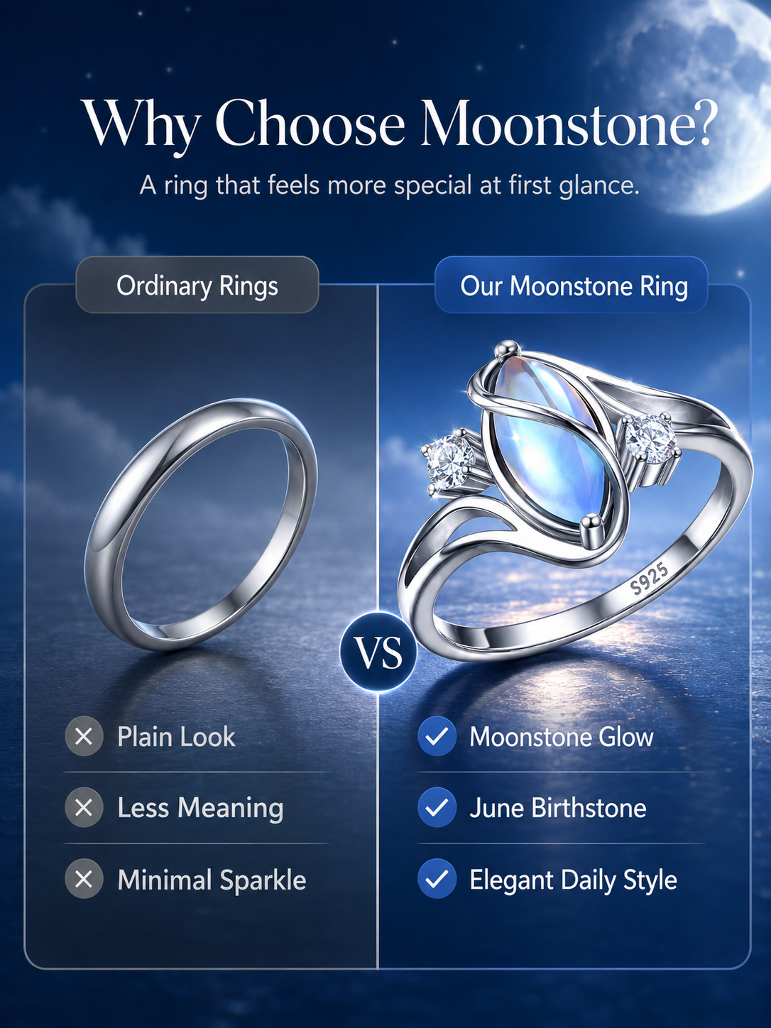 925 Silver Rainbow Moonstone Ring✨Jewelry Trend
