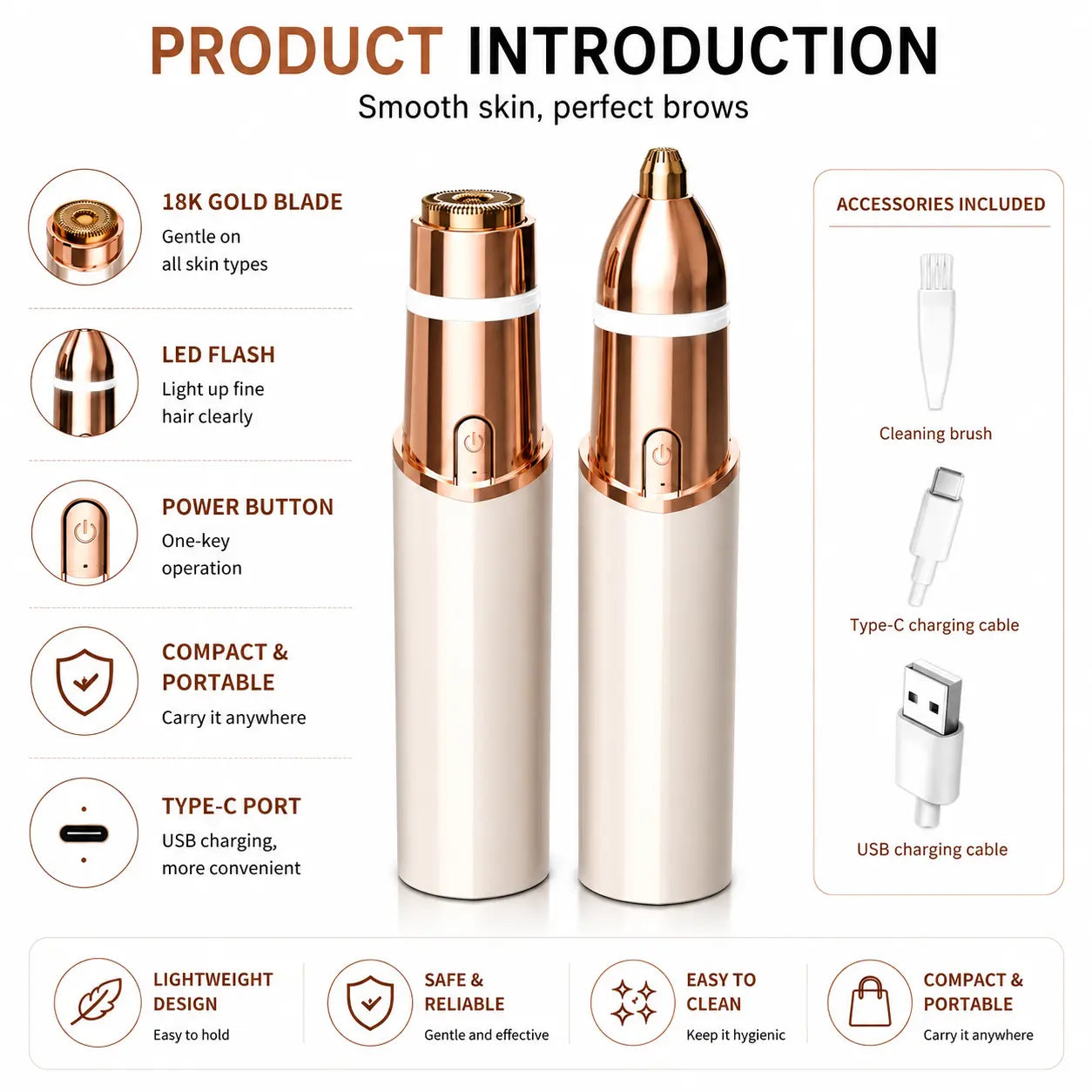 🔥 Hot Sale | 2-in-1 Rechargeable Facial & Eyebrow Hair Trimmer
