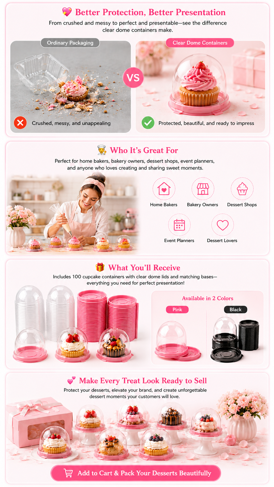 100 Pack Mini Dessert Containers with Dome Lids