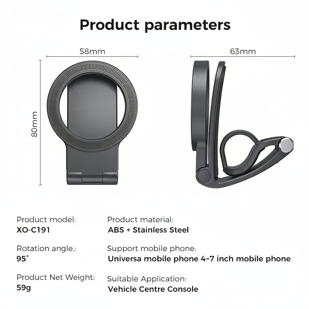 Magnetic Car Phone Mount, Hands Free Cell Phone Holder Clip