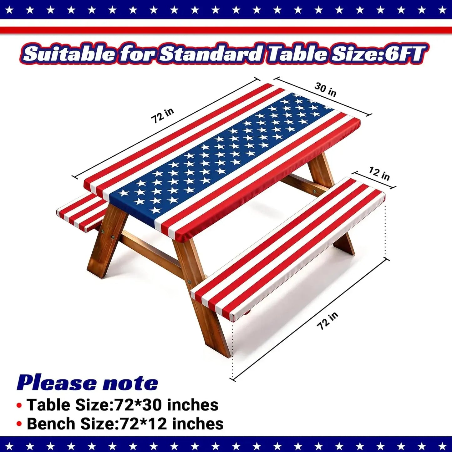 ๐250th Anniversary 6FT Picnic Table Cover with Bench Covers Set and Bag