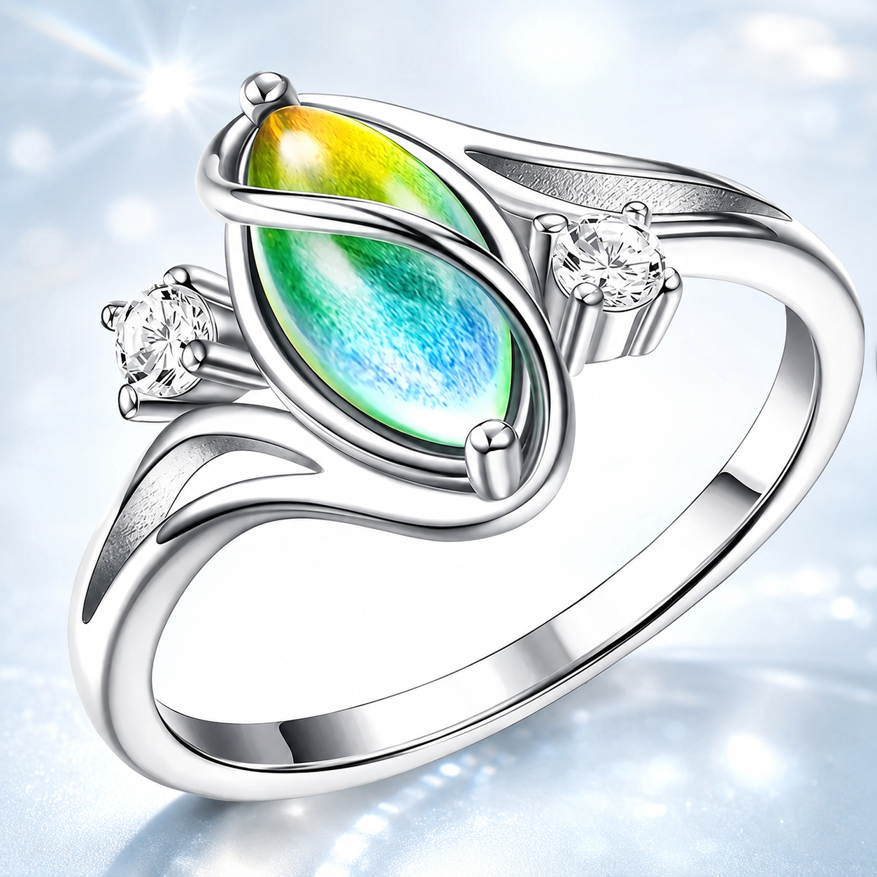 925 Sterling Silver Rainbow Moonstone Ring