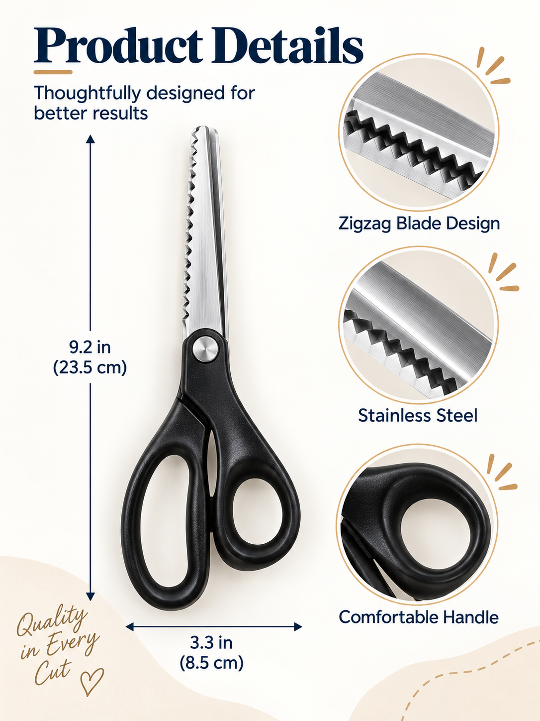 ✂️ Professional Pinking Shears – Stainless Steel Zigzag Fabric Cutting Scissors
