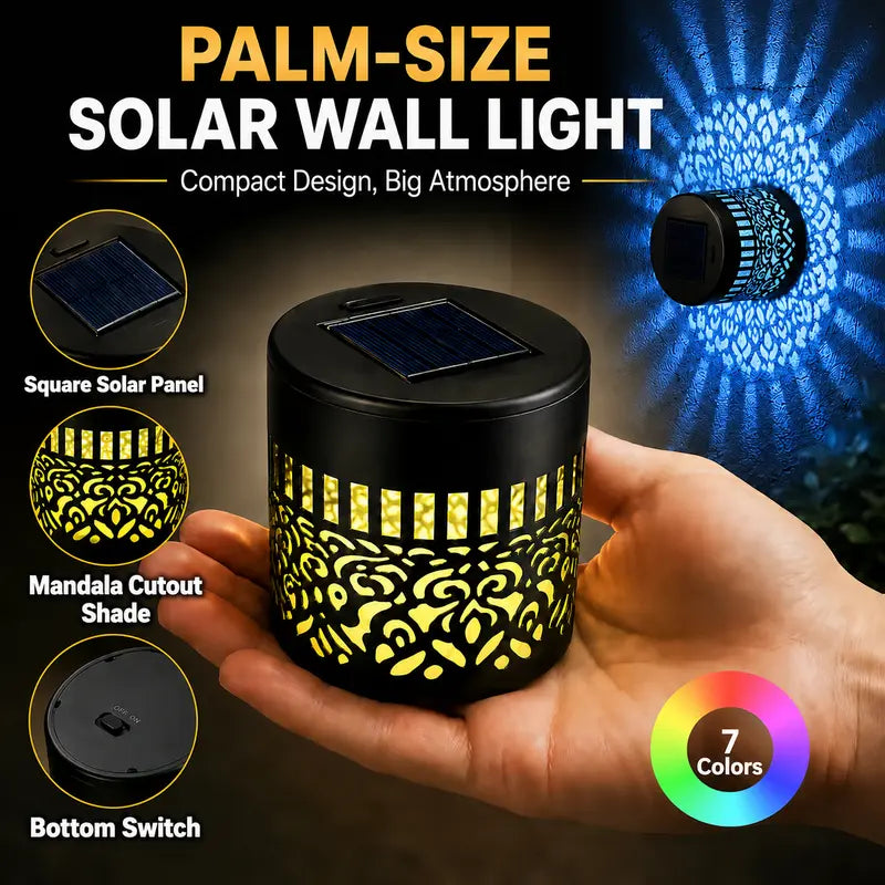 Solar Mandala Wall Light Outdoor Garden Fence Projector Lamp Patio Ambient Decor