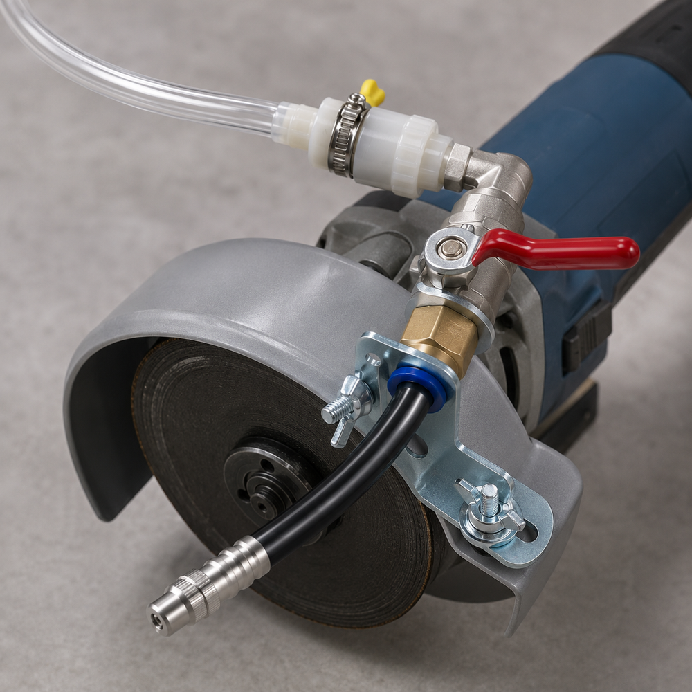 Adjustable 3.9-inch guard mount attached to an angle grinder