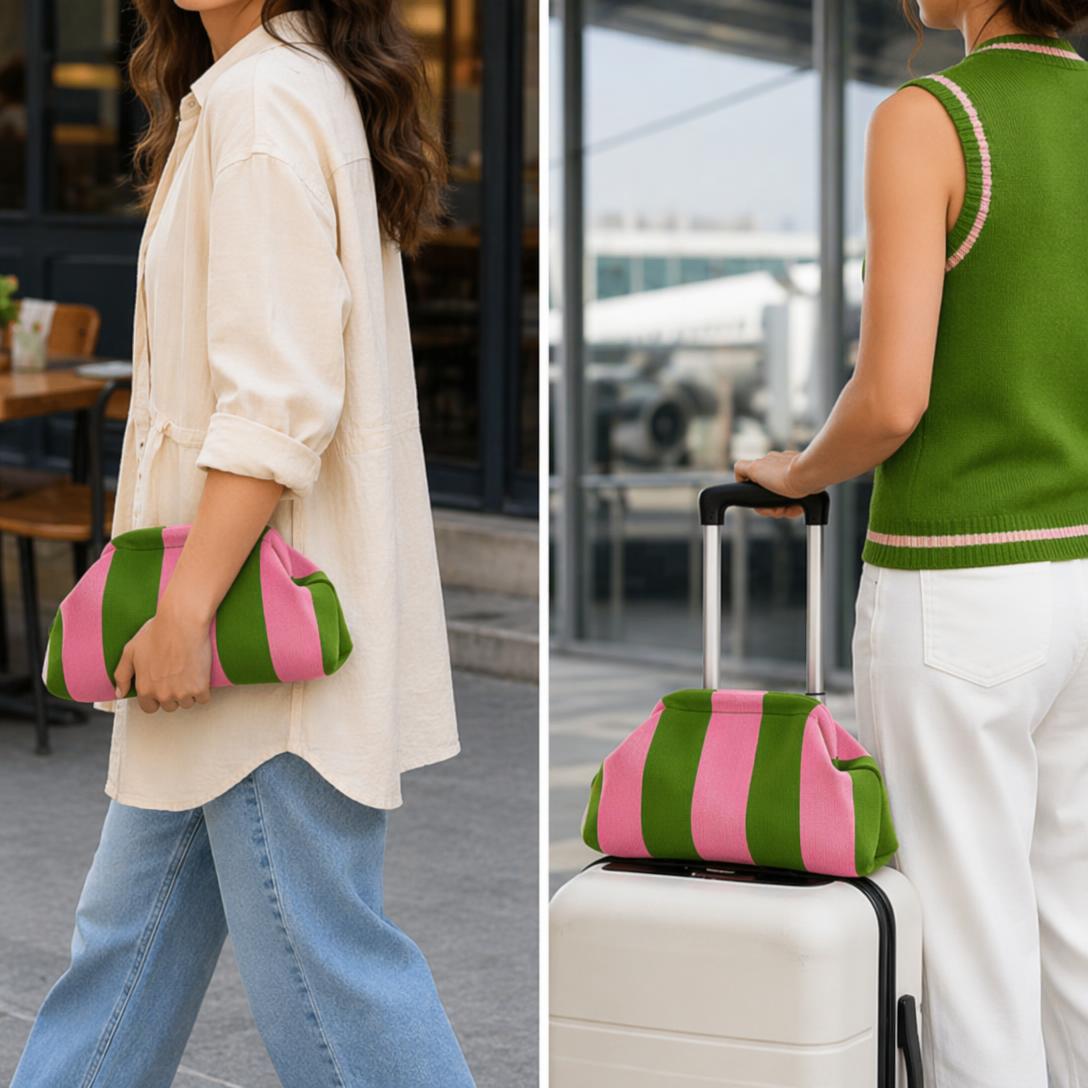 Women's Striped & Diamond Dot Cloud Handbag β Lightweight Clip-Top Crossbody Bag for Everyday Style π