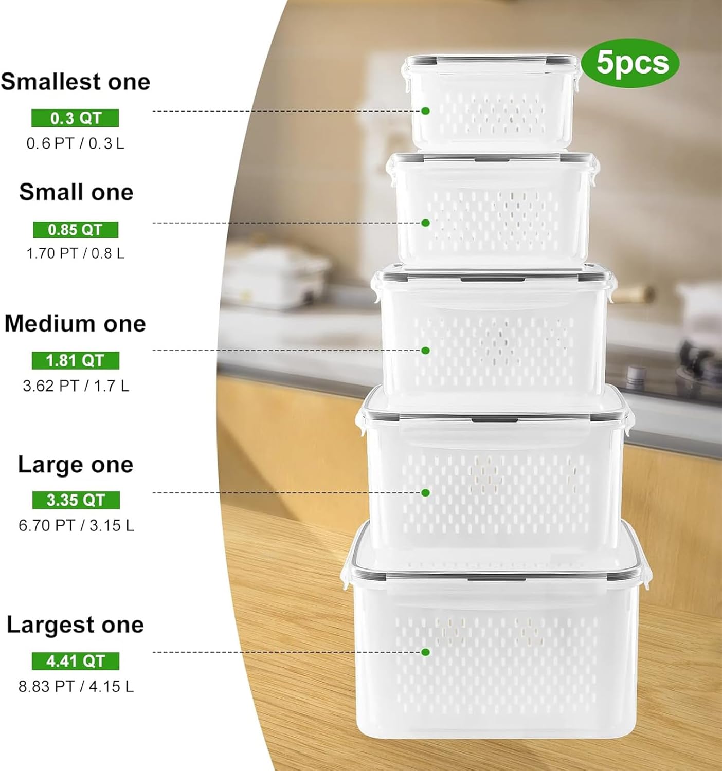 đ„New Arrivals Now Selling Fastđ„5 Pack Fridge Organizers and Storage - Stackable Fruit Storage Containers for Fridge with Removable Colander