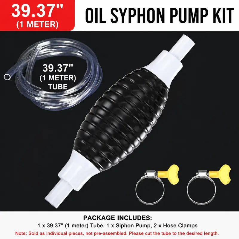 Manual Siphon Pump Kit with 1M Hose, Rubber Pump Bulb & 2 Hose Clamps, Liquid Transfer Pump for Fuel Water Oil, Car Boat Motorcycle