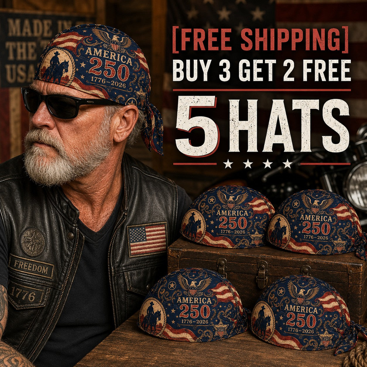 Last Day 49% OFF🔥America 250 Cycling Pirate Hat / Biker Headwrap