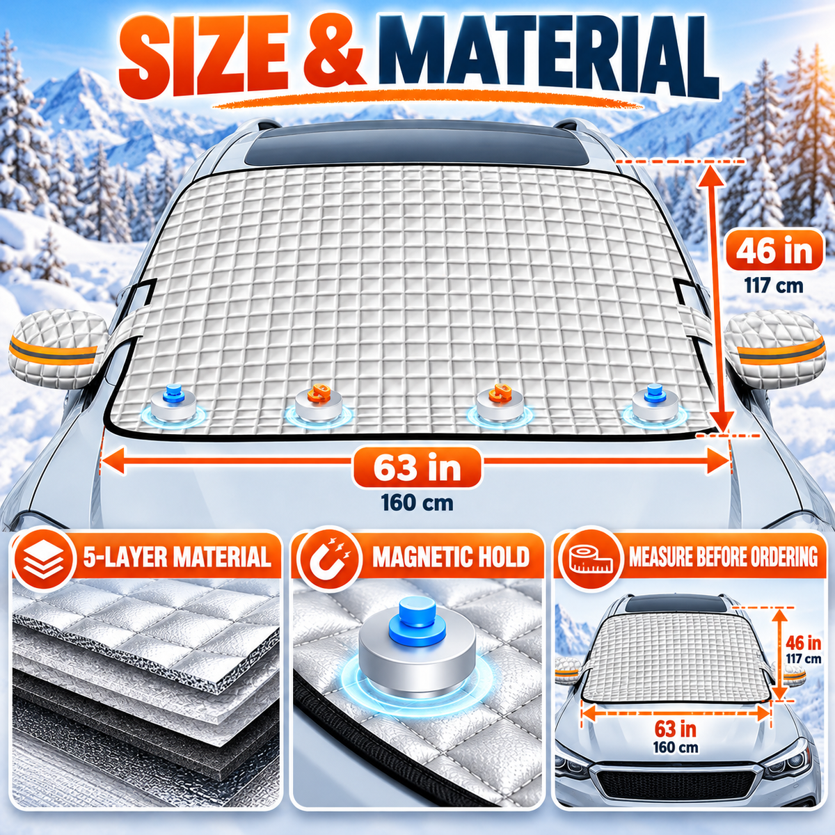 🚗 All-Season Magnetic Windshield Cover — Sun, Frost & Snow Protection