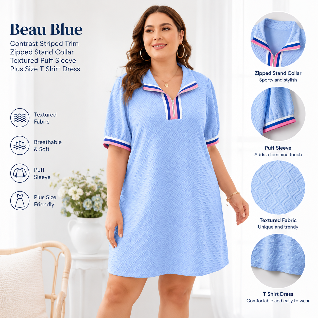 💙 Effortless Style, Flattering Fit | Textured Plus Size T-Shirt Dress