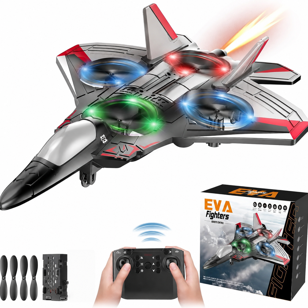 🔥 Hot Sale | Colorful LED Stunt Fighter Jet Drone
