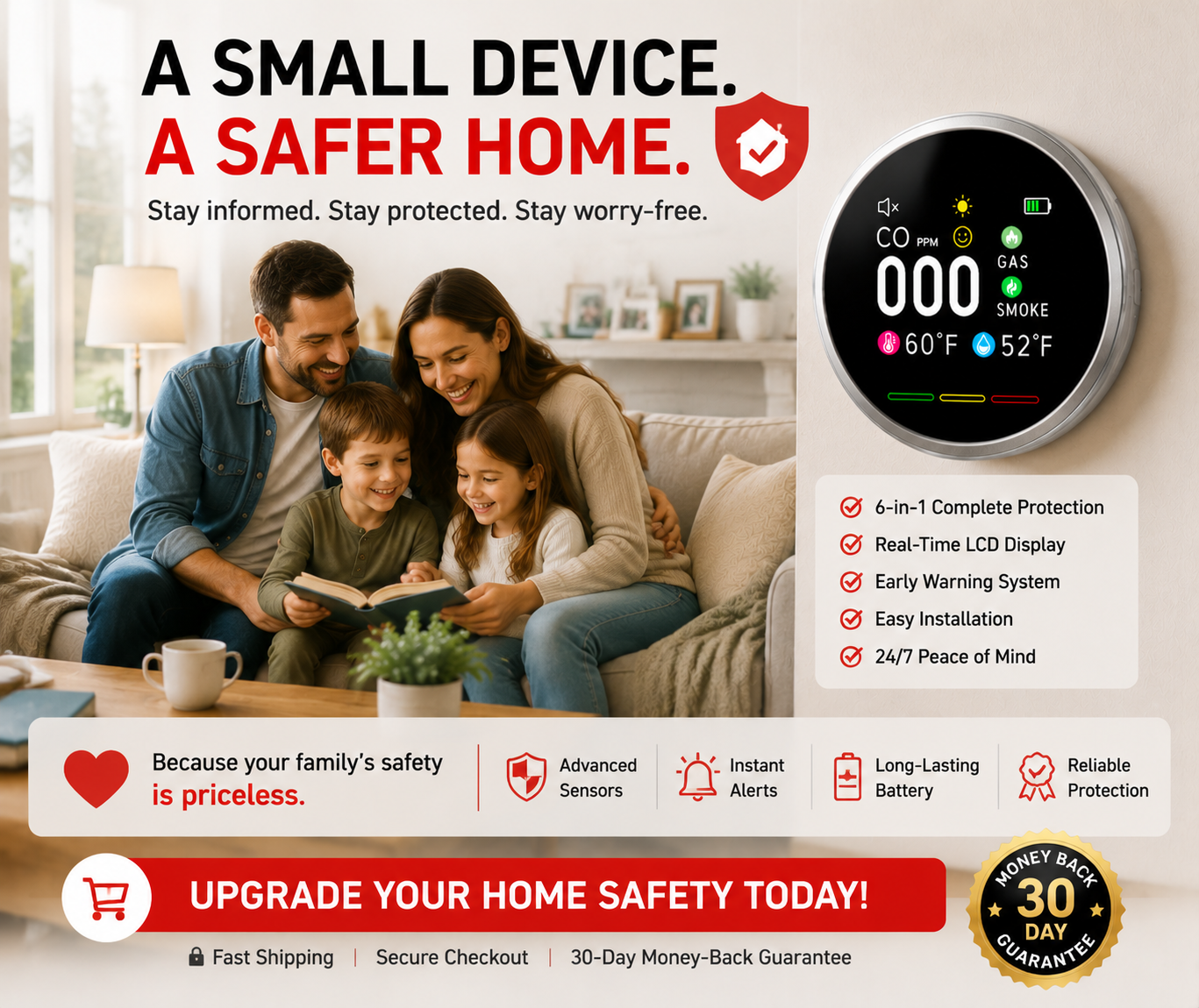 šØ Smart 6-in-1 Gas Detector ā CO Smoke & Gas Leak Alarm With LCD Display