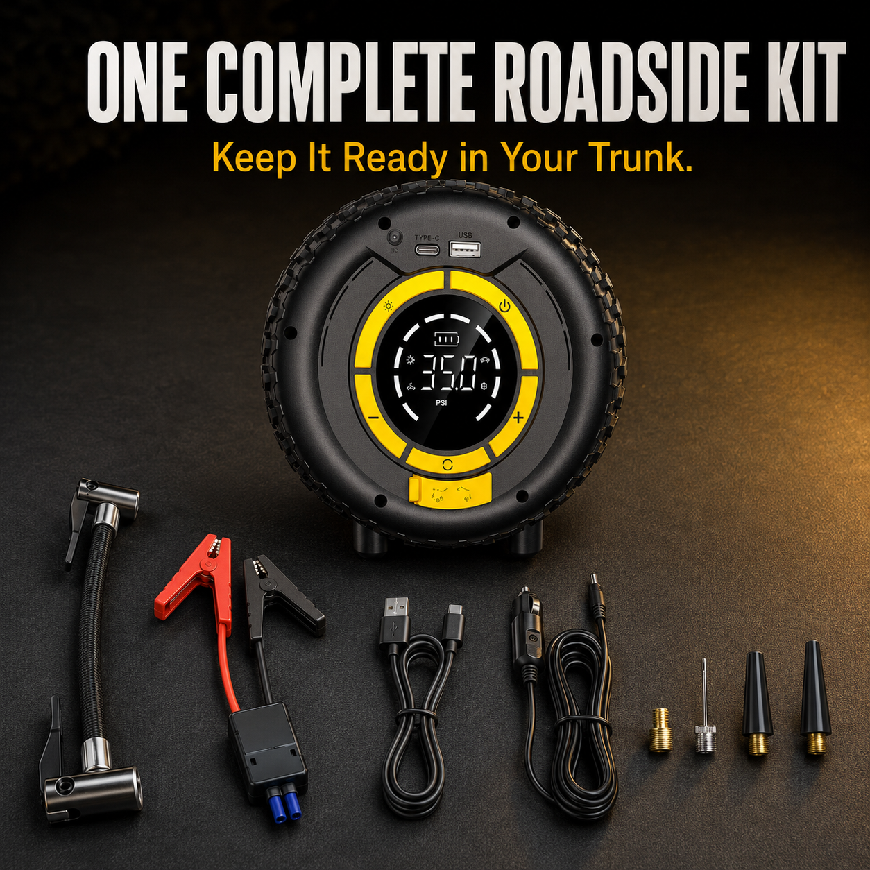 ๐ 6-in-1 Portable Car Jump Starter & Tire Inflator โ 600A, 8000mAh