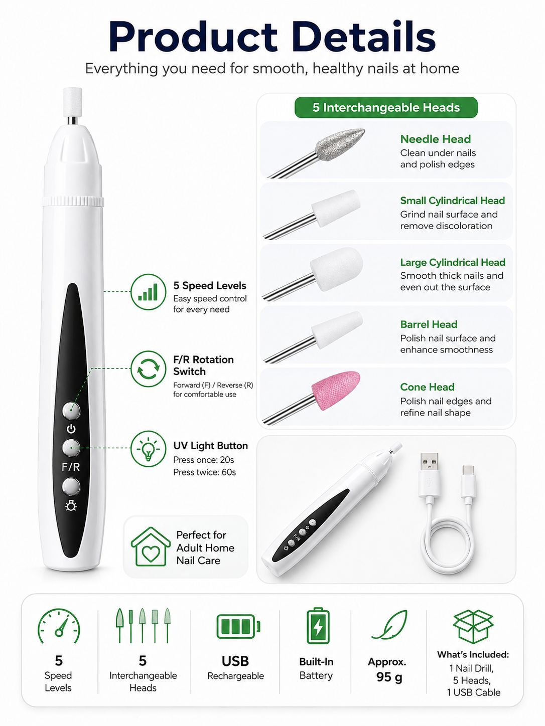 ✨ Beauty Essential 💅 Cordless Electric Nail Drill - Lightweight Tool for Thick Nail Care & Repair