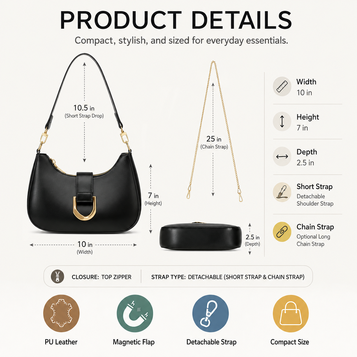 🎁✨Shoulder Bag for Women Trendy Everyday Purse Cute Handbag | Removable Short Strap, Extra Gold Chain