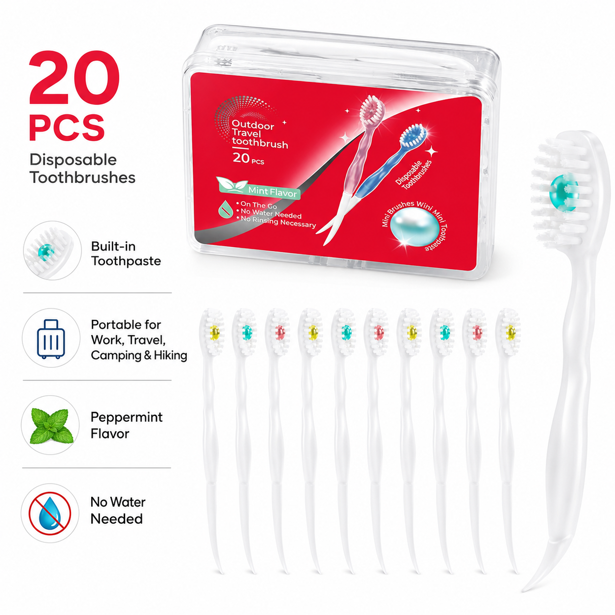 🔥 Fresh Breath Anywhere | 20PCS Disposable Mini Toothbrushes