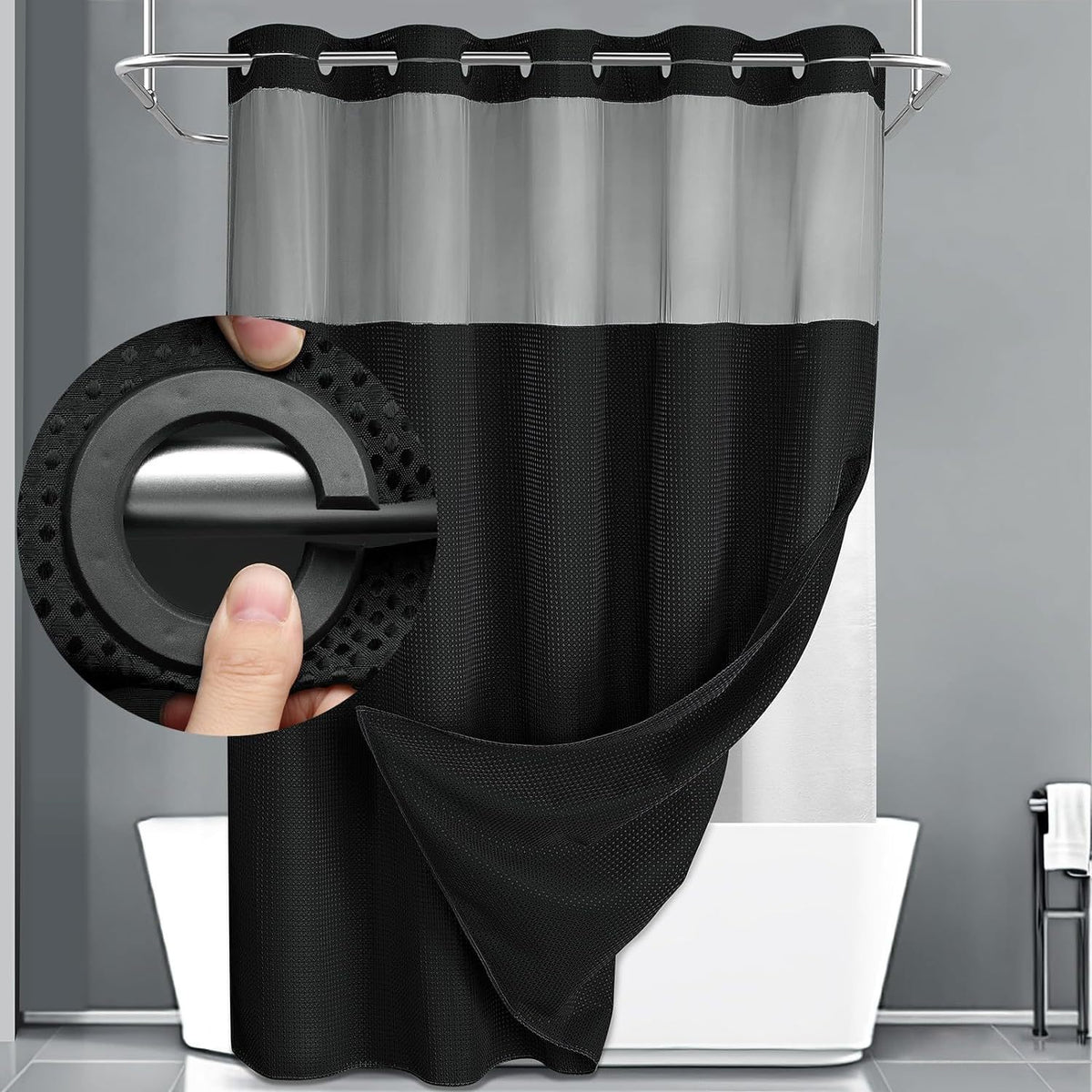 🎐Luxury Waffle Weave Shower Curtain Set with Sheer Liner & Hooks | Hotel Spa Collection