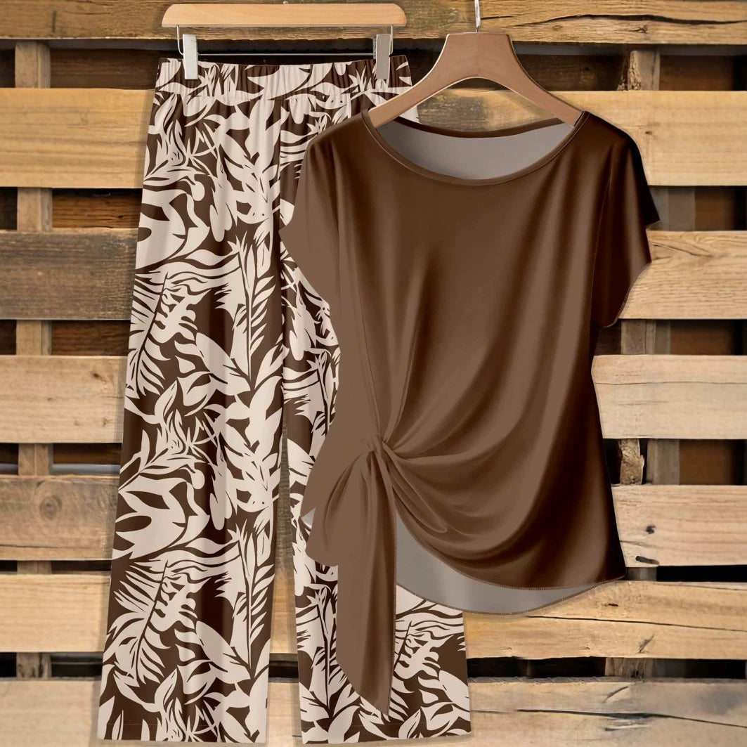 🌸 Women's Casual Printed Shirt & Straight Pants Set