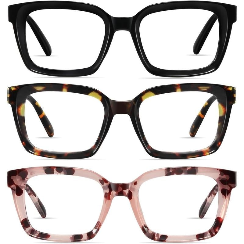 π₯Hot Sale-β¨π3 Pack Tortoiseshell Reading Glasses β Blue Light Blocking Oversized Square Readers
