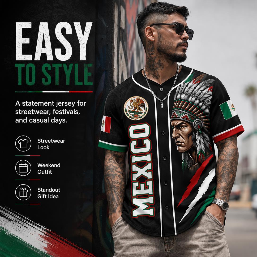 Mexican Flag Eagle Aztec Warrior Jersey - Vintage Style Sports Shirt