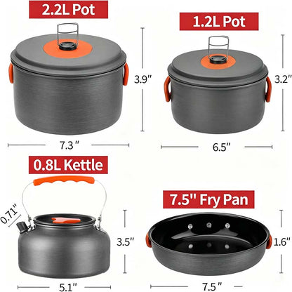 🔥HOT SALE 49% OFF🍳2026 Pro Outdoor Camping Cookware: 3-in-1 Ultra-Light Pots, Pans & Kettle Set! 🏕️🛒