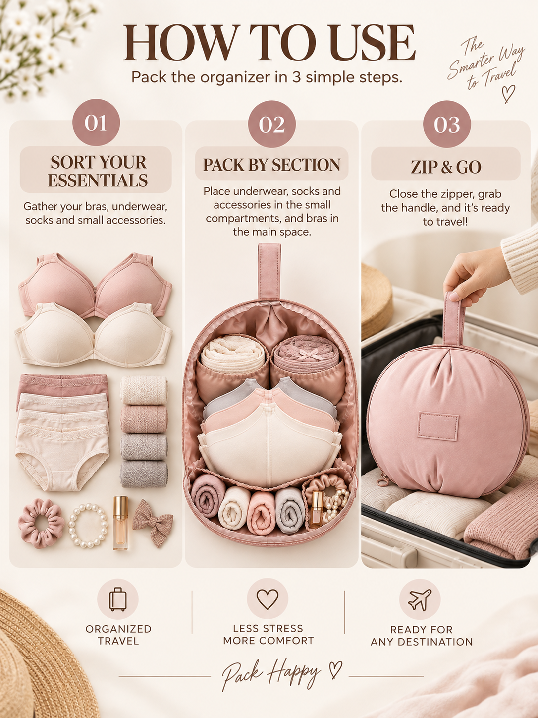 Travel Underwear Organizer Bag – Multi-Compartment Bra & Lingerie Packing Case