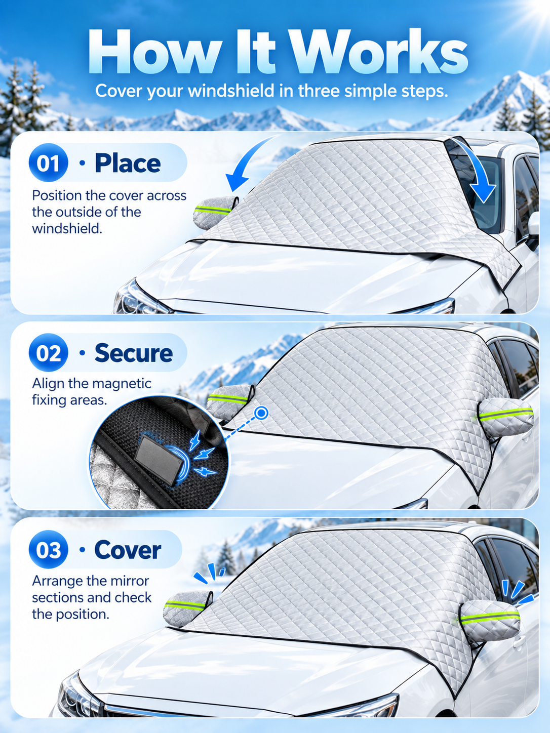 🚗 Magnetic Windshield Cover – All-Season Sun, Snow & Frost Protector for Cars, SUVs & Trucks