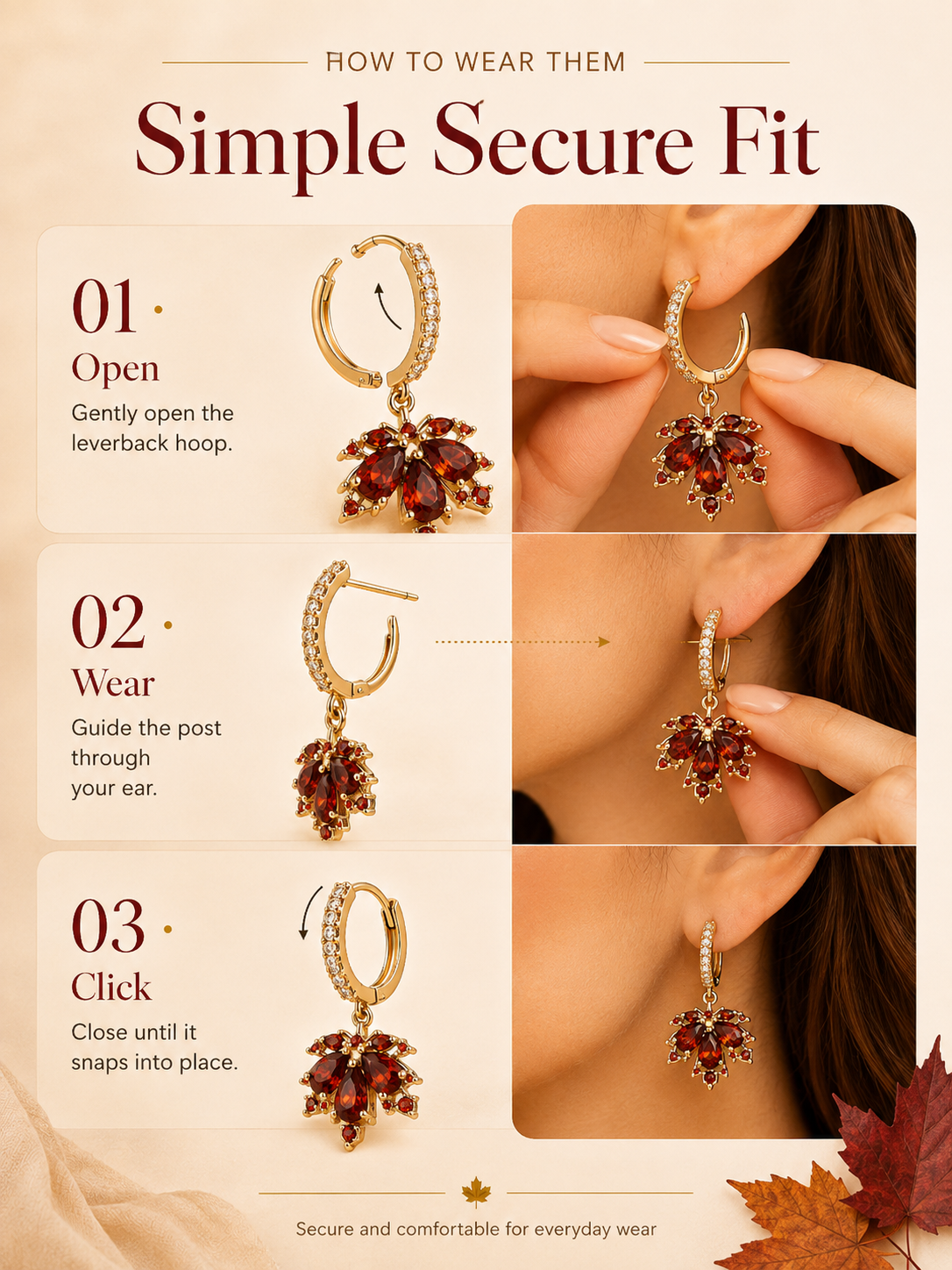 🍁 Autumn Glow: Crystal Maple Leaf Drop Earrings in Gold Finish