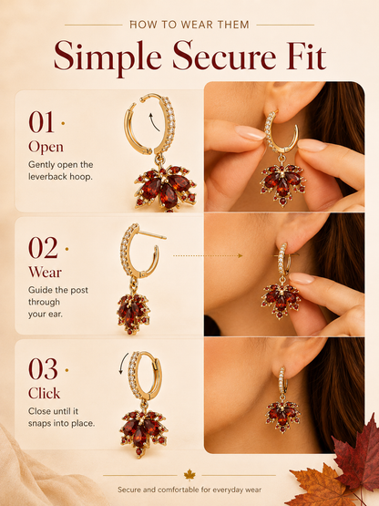 🍁 Autumn Glow: Crystal Maple Leaf Drop Earrings in Gold Finish