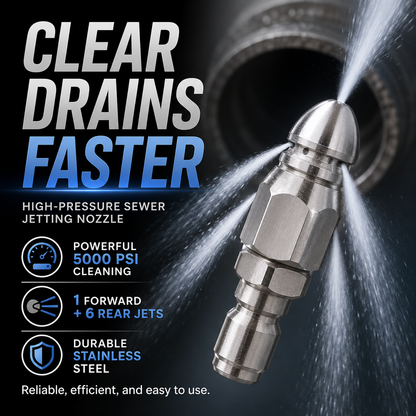 🚿 Powerful Stainless Steel Sewer Jetter Nozzle – Up to 5000 PSI for Deep Drain Cleaning! 💧