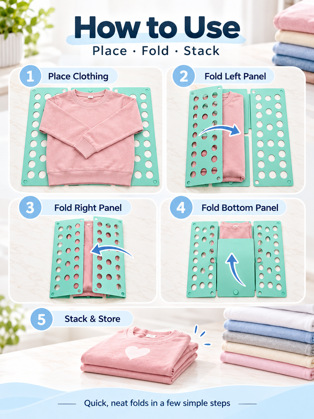 👕 Foldable Clothes Folding Board – Space-Saving Laundry Organizer for Adults & Kids