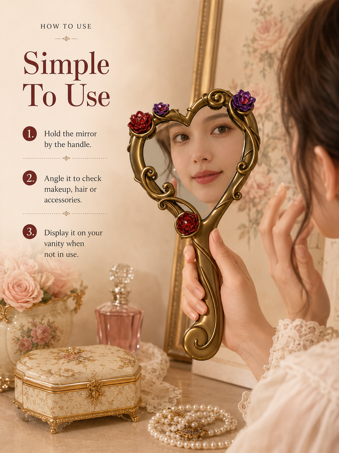 🪞Vintage Heart-Shaped Handheld Mirror