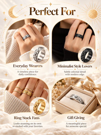 💍Sun‑Moon‑Star Embossed Rotating Spinner Ring Collection