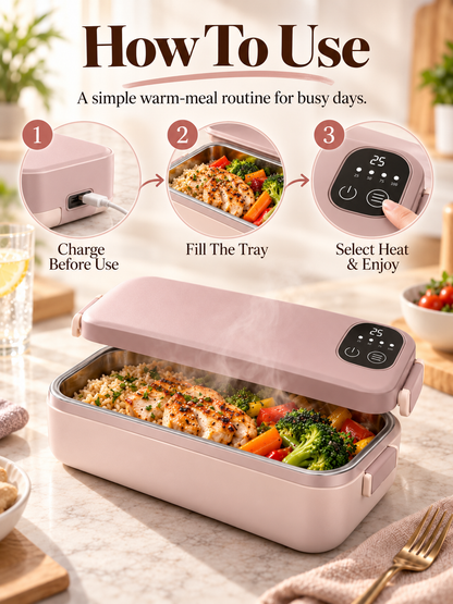 🎀RECHARGEABLE🍱⚡ Portable electric lunch box with self-heating 🔋🌡️