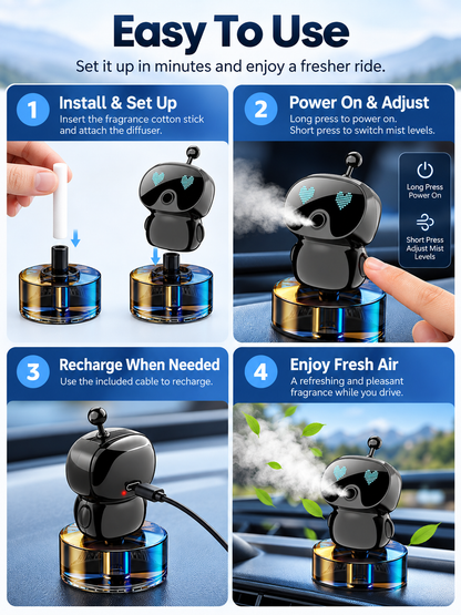 🤖 Smart Car Air Freshener – Rechargeable LED Expression Aroma Diffuser For A Fresh & Fun Drive