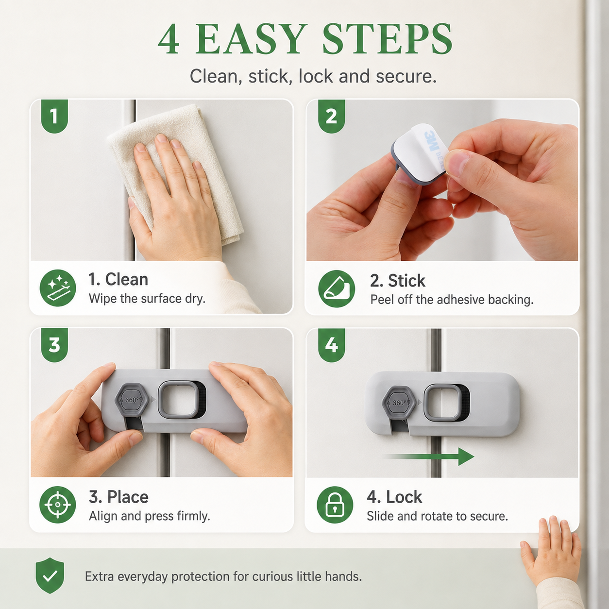 🔒 5-Pack Child Safety Locks – No Drill, Easy Install