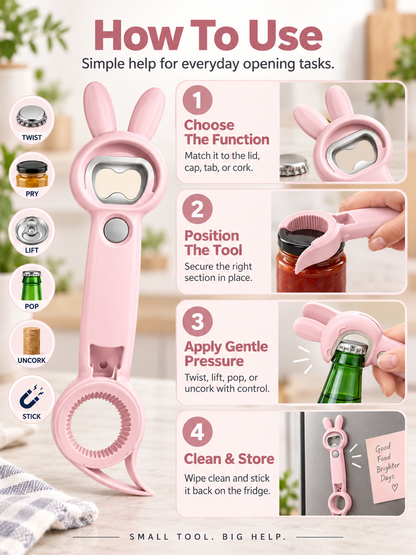 🐰 5-in-1 Magnetic Rabbit Kitchen Opener – Jar, Bottle, Can & Wine Helper
