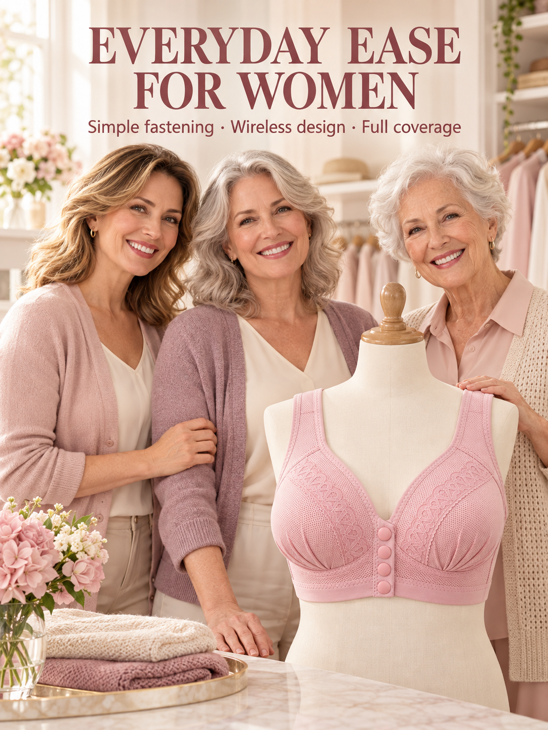 🌸 Wireless Front-Closure Bra – Wide Straps & Full Coverage