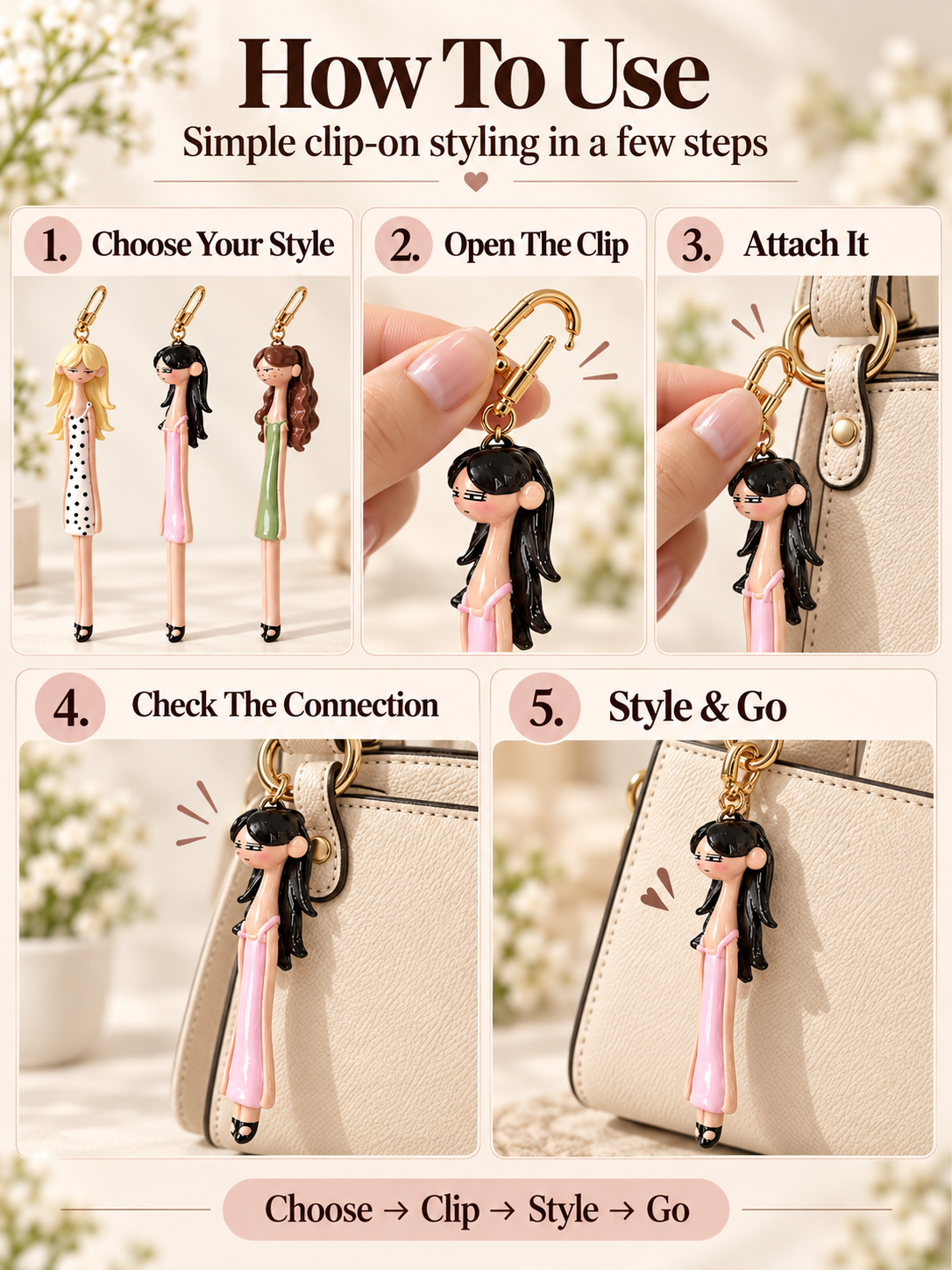 👗 Fashion Doll Bag Charm – Elegant Girl Keychain Pendant