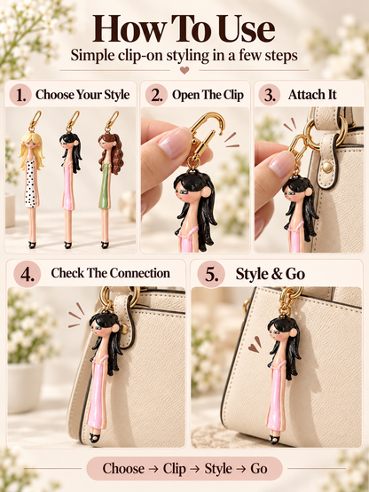 👗 Fashion Doll Bag Charm – Elegant Girl Keychain Pendant