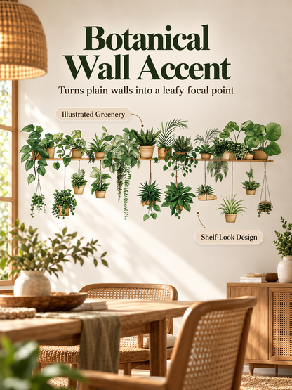 🌿 Botanical Shelf Wall Stickers – 2-Piece Self-Adhesive Plant Decor