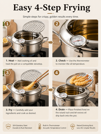 🔥304 Stainless Steel Deep Fryer Pot
