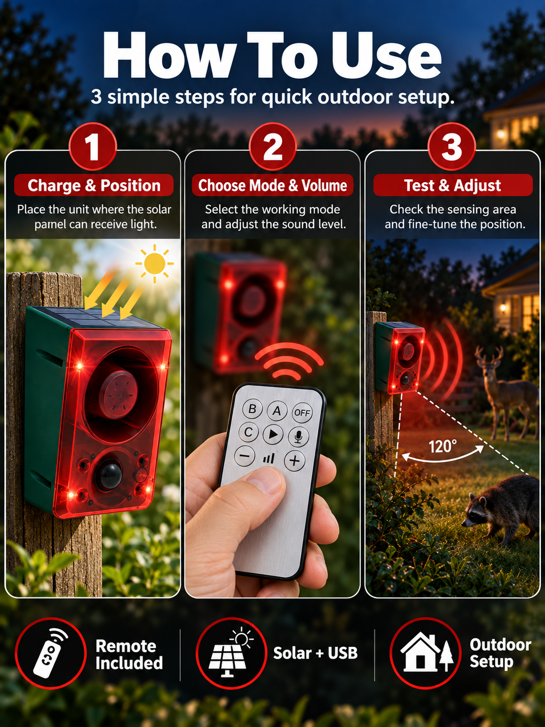 🚨 Solar-Powered Outdoor Motion Alarm – Remote-Controlled Farm & Garden Security Siren